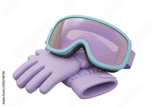Isolated 3D Ski Goggles and Gloves Winter Gear Set