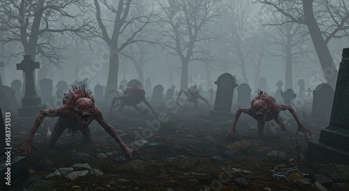 Terrifying and Scary Creatures in a Dark Environment