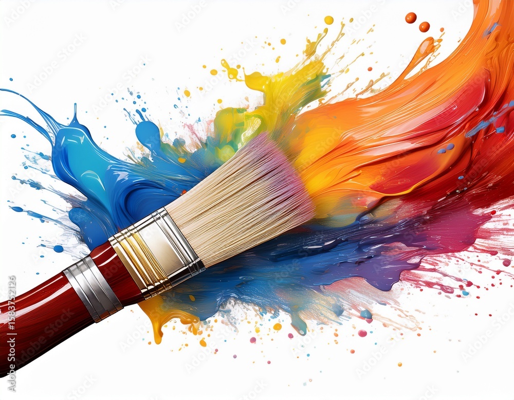 Obraz premium paint brush with colorful paint splash isolated background transparent
