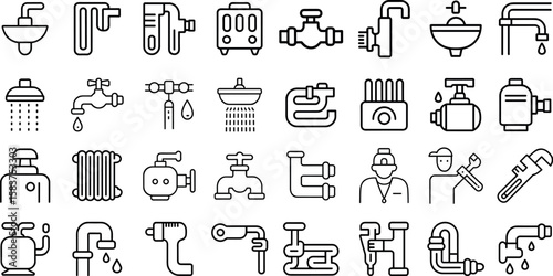 Plumbing and Bathroom icon set,  vector illustration