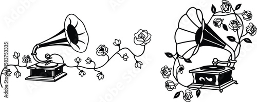 "Gramophone Whispers: Vintage Romance in Bloom"

