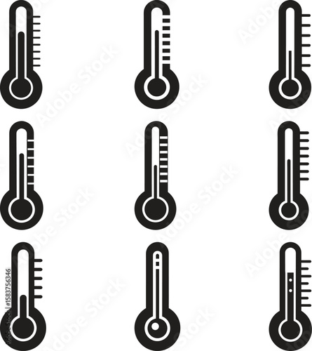 Set of Simple Black and White Thermometer Icons