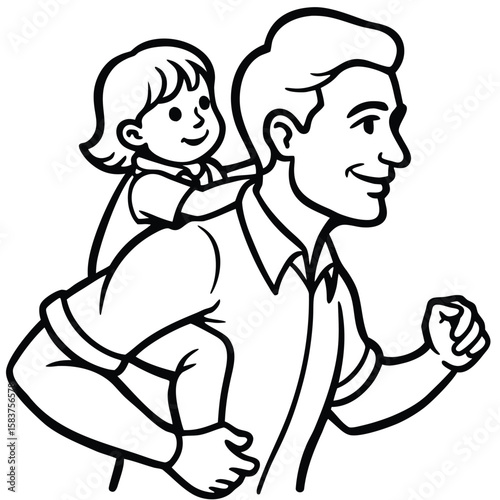 Vector art of father giving his daughter a piggyback ride