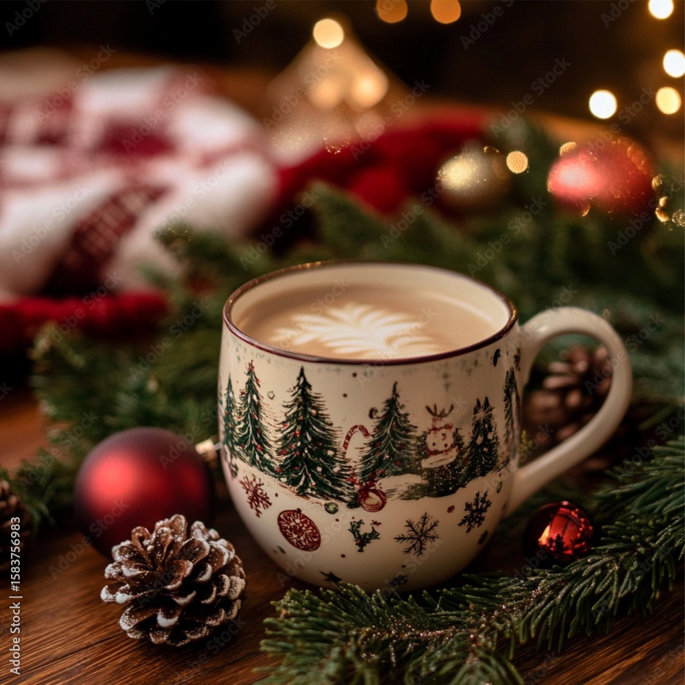 Fototapeta premium A_holiday-themed_coffee_mug_surrounded_by_Chris 