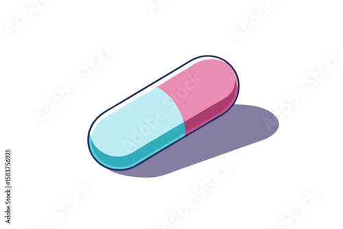 pink and light blue capsule pill isolated on white background.