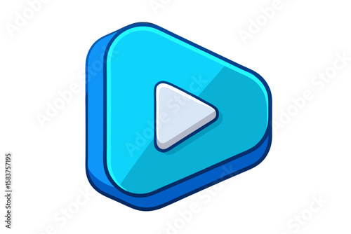blue 3d play button icon triangular media player streaming design isolated on white background.