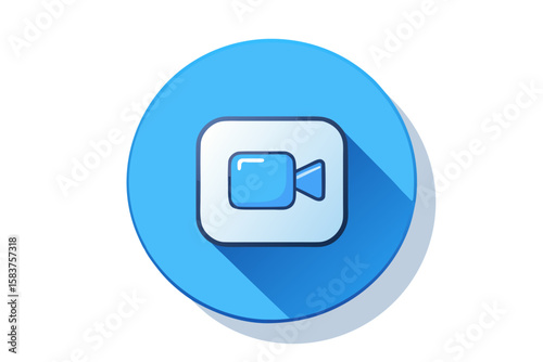 blue circular video camera icon flat design multimedia app button isolated on white background.