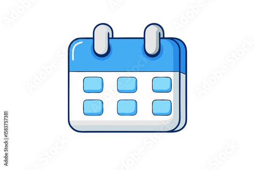 blue white calendar icon minimalist design grid layout spiral binding isolated on white background.