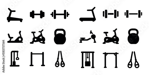 Solid Gym Equipment Icons