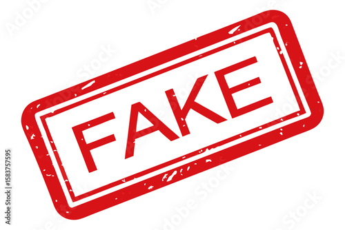 red fake stamp rectangular tilted angle warning label grunge design isolated on white background.