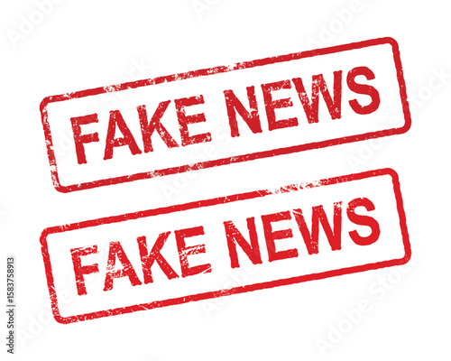 Fake News. Red “Fake News” stamp on a white background, symbolizing misinformation or false reports. Grunge Red FAKE NEWS Stamp Vector Icon.