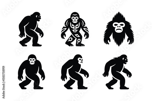 Bigfoot silhouettes walking and standing sasquatch gorilla