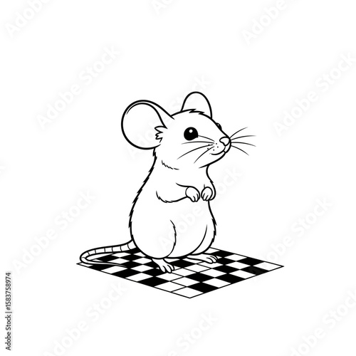 Vector art of cute mouse standing on a chessboard