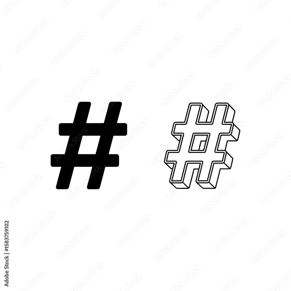 Obraz premium Vector art of collection of two hashtag symbols in different styles