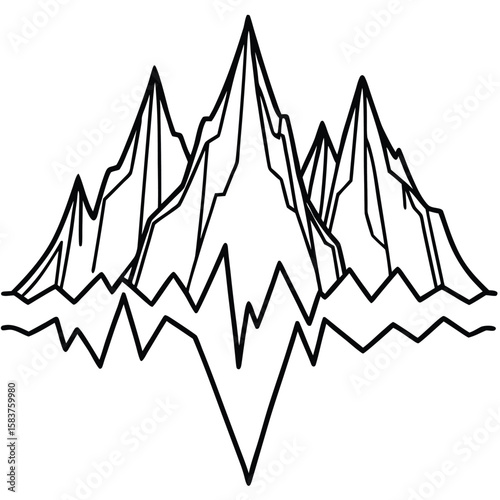 Vector art of jagged mountain peaks in a stylized line drawing