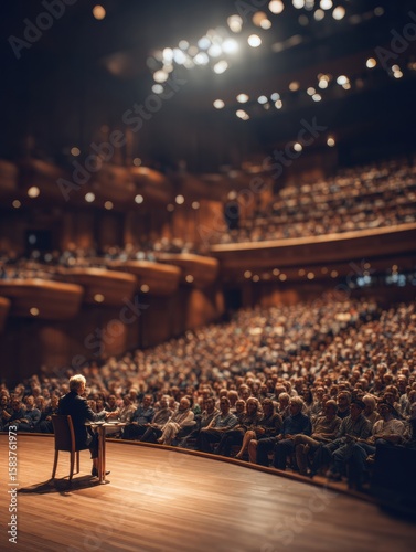 Wallpaper Mural Engaging Speaker Addresses an Attentive Audience at a Townhall Meeting in a Spacious Auditorium Torontodigital.ca