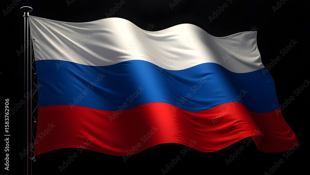 Fototapeta premium Waving Russian flag against a dark backdrop evokes patriotism and national identity beautifully, transparent background