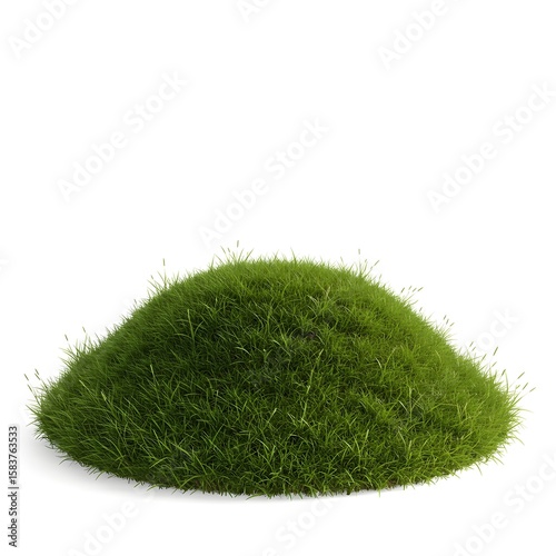 A small, lush green grass hill, isolated on white background.