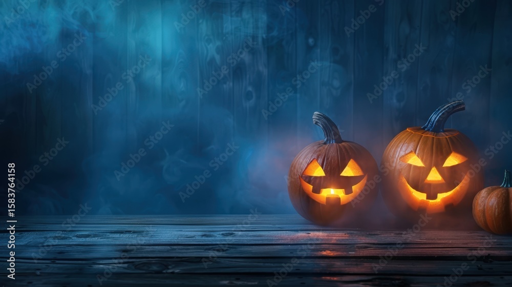 Naklejka premium Halloween pumpkin carving celebration spooky atmosphere photography dark setting close-up view festive theme