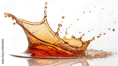 dynamic splash of golden liquid creating a crown shape  isolated on white background.
