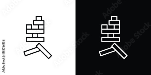 Wooden block icon in outline style. Vector.
