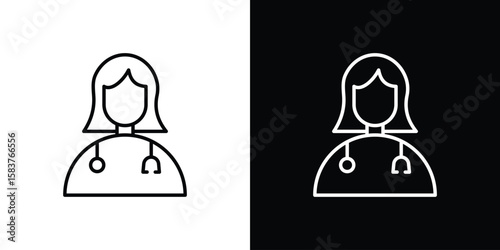 Woman Doctor icon in outline style. Vector.