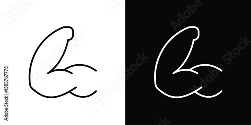 Strong arm icon in outline style. Vector.