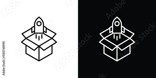 Product release icon in outline style. Vector.