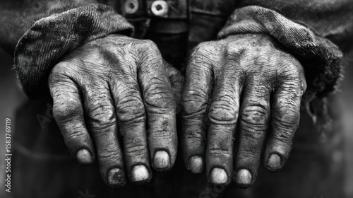 Close-up of weathered worker hands