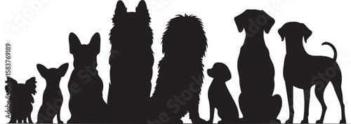 Diverse dog breeds silhouette collection dogs black