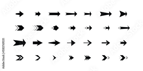 Minimalist black vector icon arrows. Double arrows and thick pointers. Set for UI UX design, infographics and web navigation.