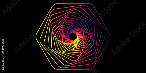 Modern multicolor gradient flowing wave lines. Parallel lines of vibrant color. Spirograph abstract element on a black background.  Vector illustration in concept of freedom, peace, evolve.