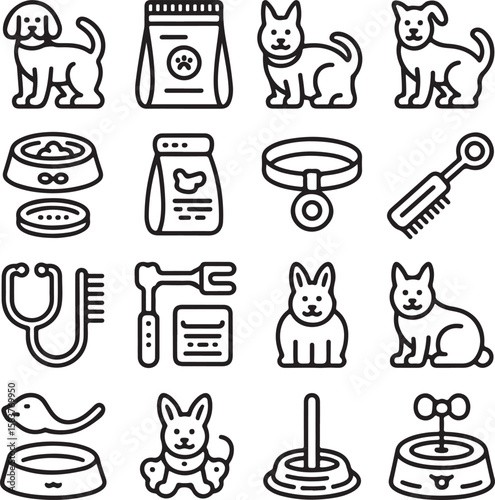 Pet care items including animals food and medical tools rabbit