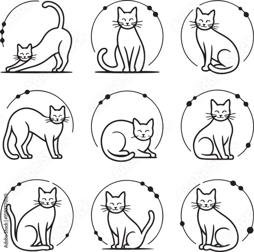 Stylized feline figures in various poses animal illustration