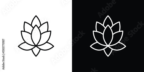Lotus flower icon in outline style. Vector.
