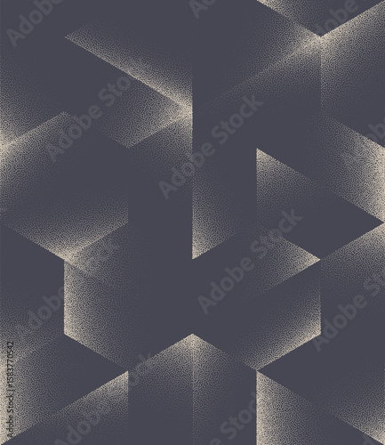 Modish geometric seamless pattern grainy textured abstract vector background. Loopable futuristic technology abstraction with crystalline structure for wallpaper. Repetitive halftone art illustration