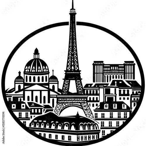 Black and white vector illustration of aachen cathedral germany skyline city landscape art drawing design, art