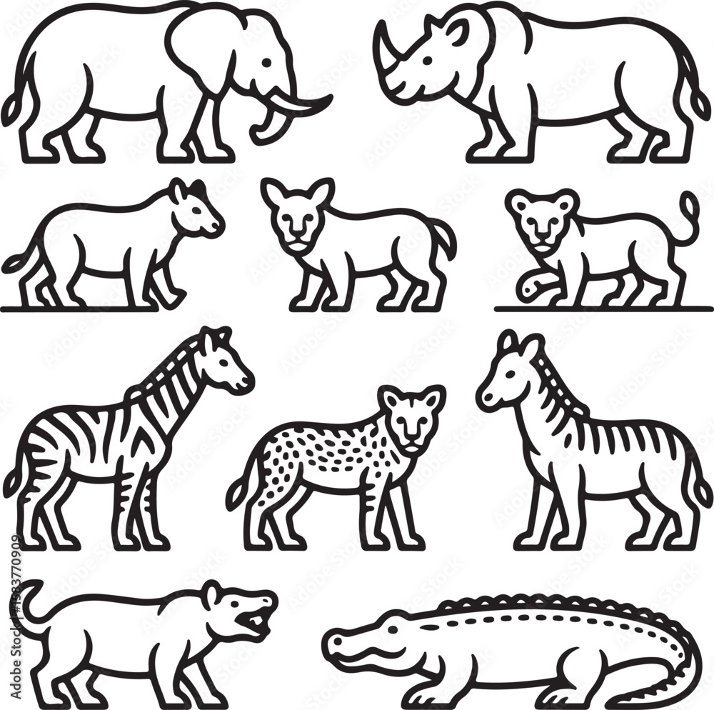 Naklejka premium Animals collection elephant rhinoceros