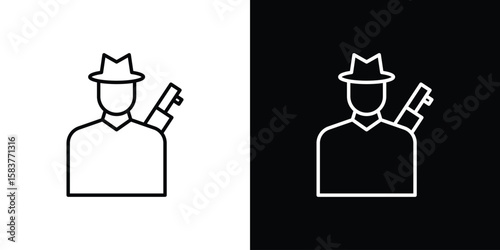 Hunter icon in outline style. Vector.