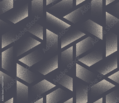 Sharp fragments geometric seamless pattern grainy textured futuristic abstract vector background. Classy geometry endless abstraction for backdrops and wallpapers. Loopable half tone art illustration