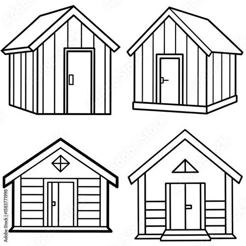 Wooden Shed Coloring Page – Rustic Outdoor Storage Line Art Illustration for Kids and Adults