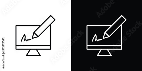 Electronic signature icon in outline style. Vector.