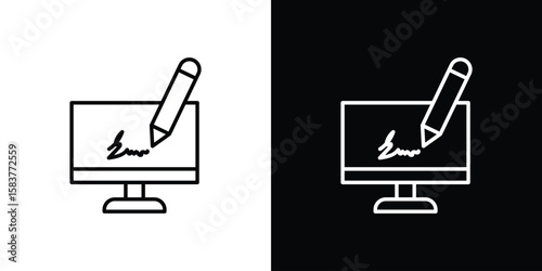 Electronic signature icon in outline style. Vector.