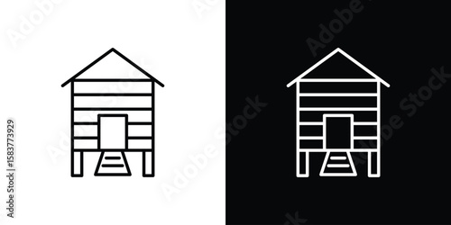 Chicken coop icon in outline style. Vector.