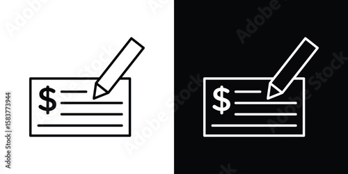 Cheque icon in outline style. Vector.