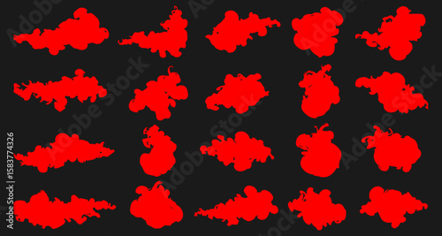 Red Cloud Abstract Patterns on dark background: Dynamic arrangement of vivid red cloud-like forms against a dark backdrop, providing an abstract, eye-catching design for diverse creative applications.