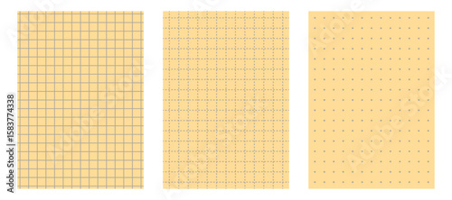 A4 yellow paper pattern with dot grid or line graph for math notebook sheet, school blueprint template for planner or journal