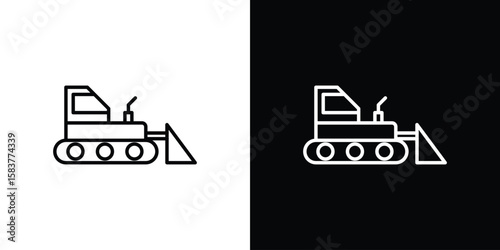 Bulldozer icon in outline style. Vector.