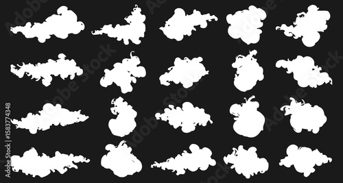 Silhouette Clouds in a Dark Sky: A collection of stylized cloud silhouettes against a dark backdrop, perfect for adding a touch of atmospheric texture to design projects.