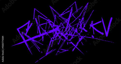 Abstract Purple Geometric Lines on Black Background: An energetic and modern artwork featuring a complex web of sharp, intersecting lines in vibrant shades of purple against a deep black backdrop.
